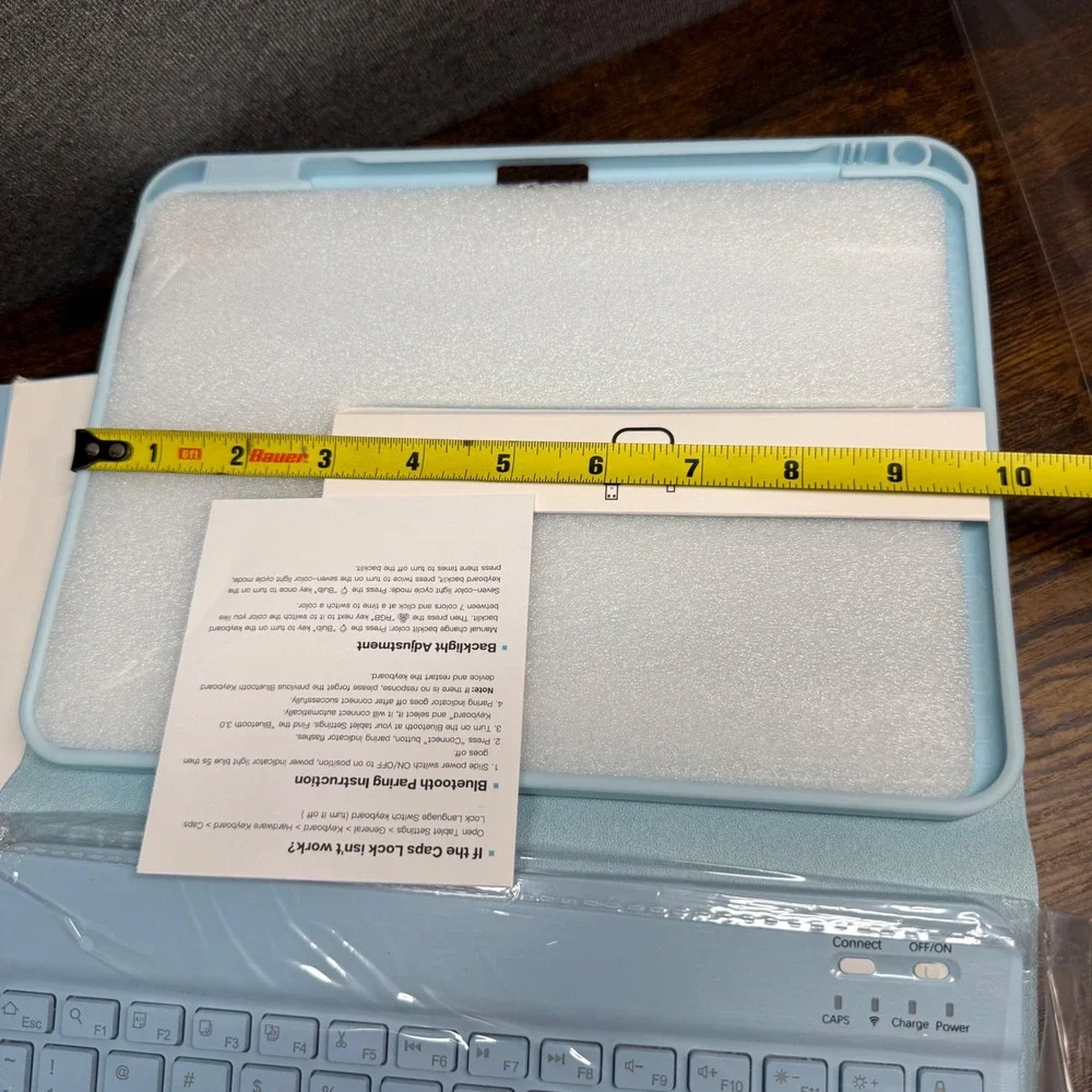 Wireless Bluetooth Keyboard Case for iPad Tablet Light Blue Backlit Folio Stand